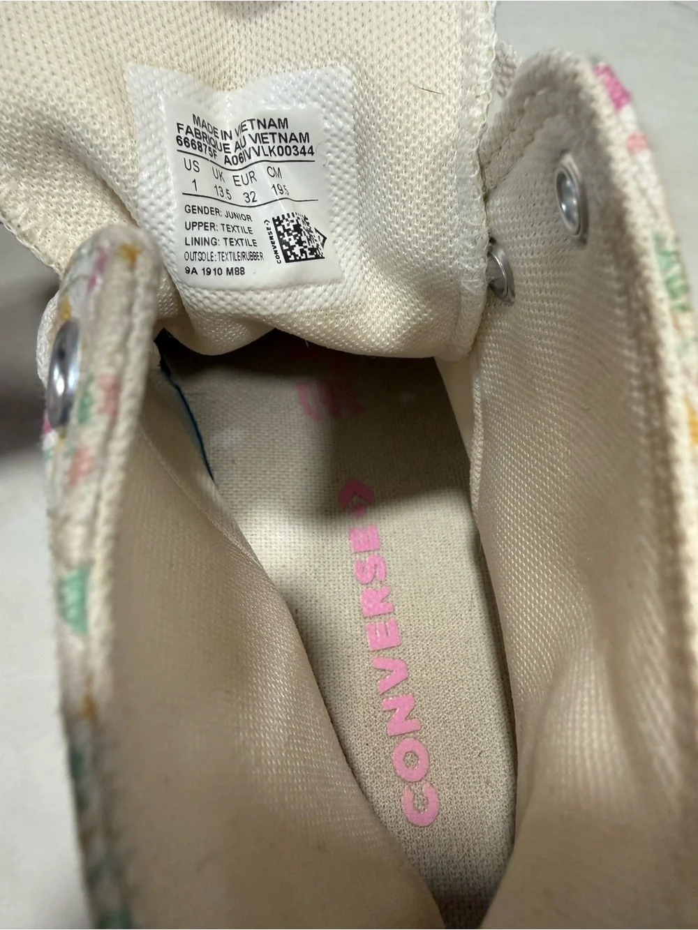 Converse Kids Floral High-Top Sneakers - White with Pink, Yellow & Green Accents